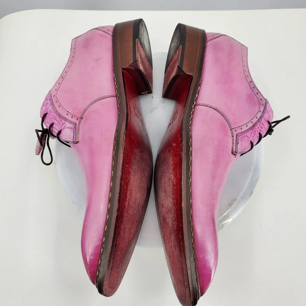 Fennix Italy Tyler Pink Alligator Calfskin Leather Lace-Up‎ Derby Dress Shoes 47